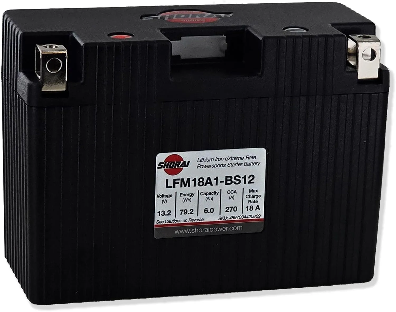 Shorai LFM Lithium-iron Battery w/BMS, LFM18A1-BS12, 6.0Ah 13.2V, 79.2WHr, "A" Type, Case 1