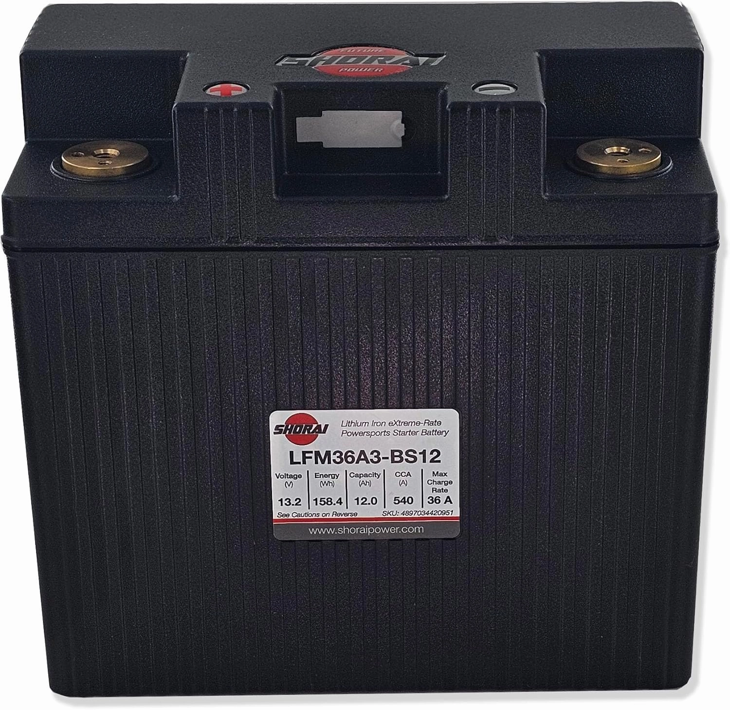 Shorai LFM Lithium-iron Battery w/BMS, LFM36A3-BS12, 12.0Ah 13.2V,158.4 WHr, "A" Type, Case 3