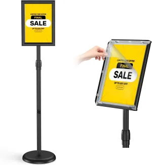 Sign Stand Holder 8.5x11 Inches, Stand Up Sign Holder 8.5 x 11 with Rotated Frame, Height Adjustable Sign Stand and Snap-Open Frame