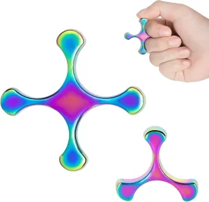 Silent Metal Finger Fidget Flipper 2Pack - Fidget Toys Adults - Fun & Challenge Fidget Rings Stim Toys - Stocking Stuffer & Top Gadget Gift Idea (Rainbow)