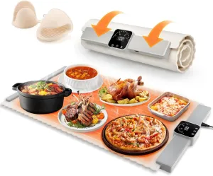 Silicone Electric Food Warmer, Portable Food Warming Mat with 5 Multi-Temp Settings & Auto Shut-Off, Rollable Buffet Tray Perfect for Buffets, Travel & Everyday Use