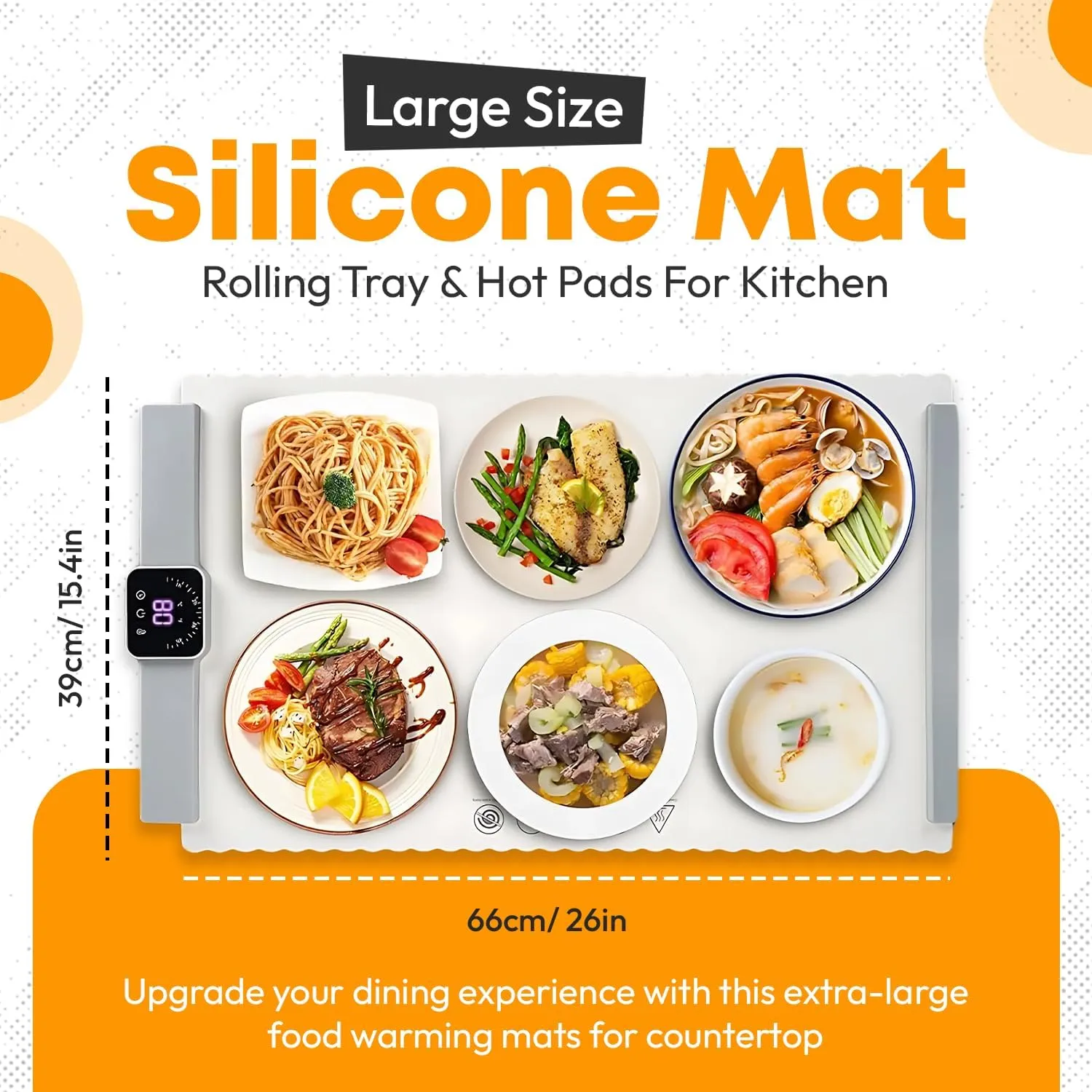 Silicone Electric Food Warmer, Portable Food Warming Mat with 5 Multi-Temp Settings & Auto Shut-Off, Rollable Buffet Tray Perfect for Buffets, Travel & Everyday Use