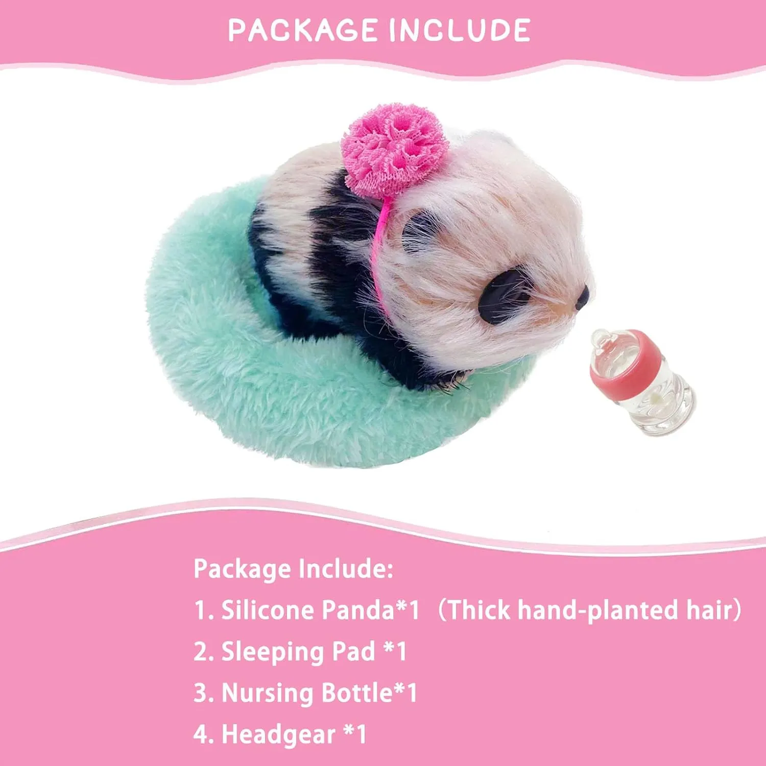 Silicone Panda, 5 Inch Soft Mini Realistic Panda as Piglet Companion with Sleeping Pad and Accessories for Kids' Birthday