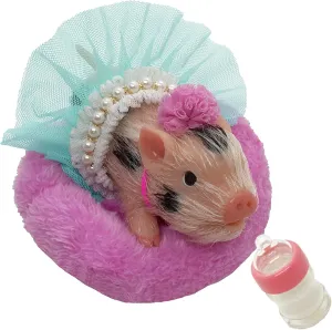 Silicone Piglet, 5 Inches Soft Mini Realistic Piglet with Sleeping Pad Accessories for Kids Boy Girl Birthday (Ella)