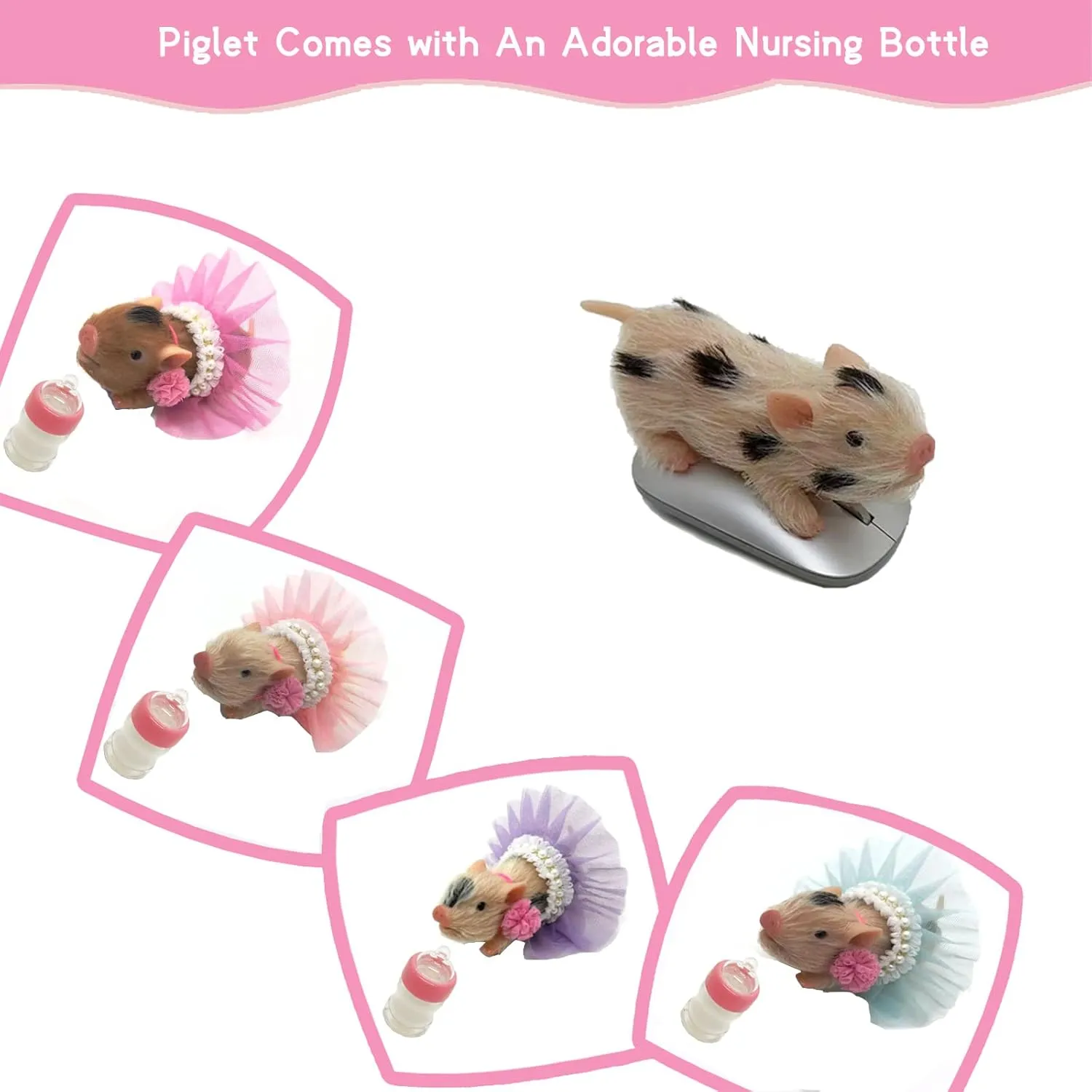 Silicone Piglet, 5 Inches Soft Mini Realistic Piglet with Sleeping Pad Accessories for Kids Boy Girl Birthday (Ella)