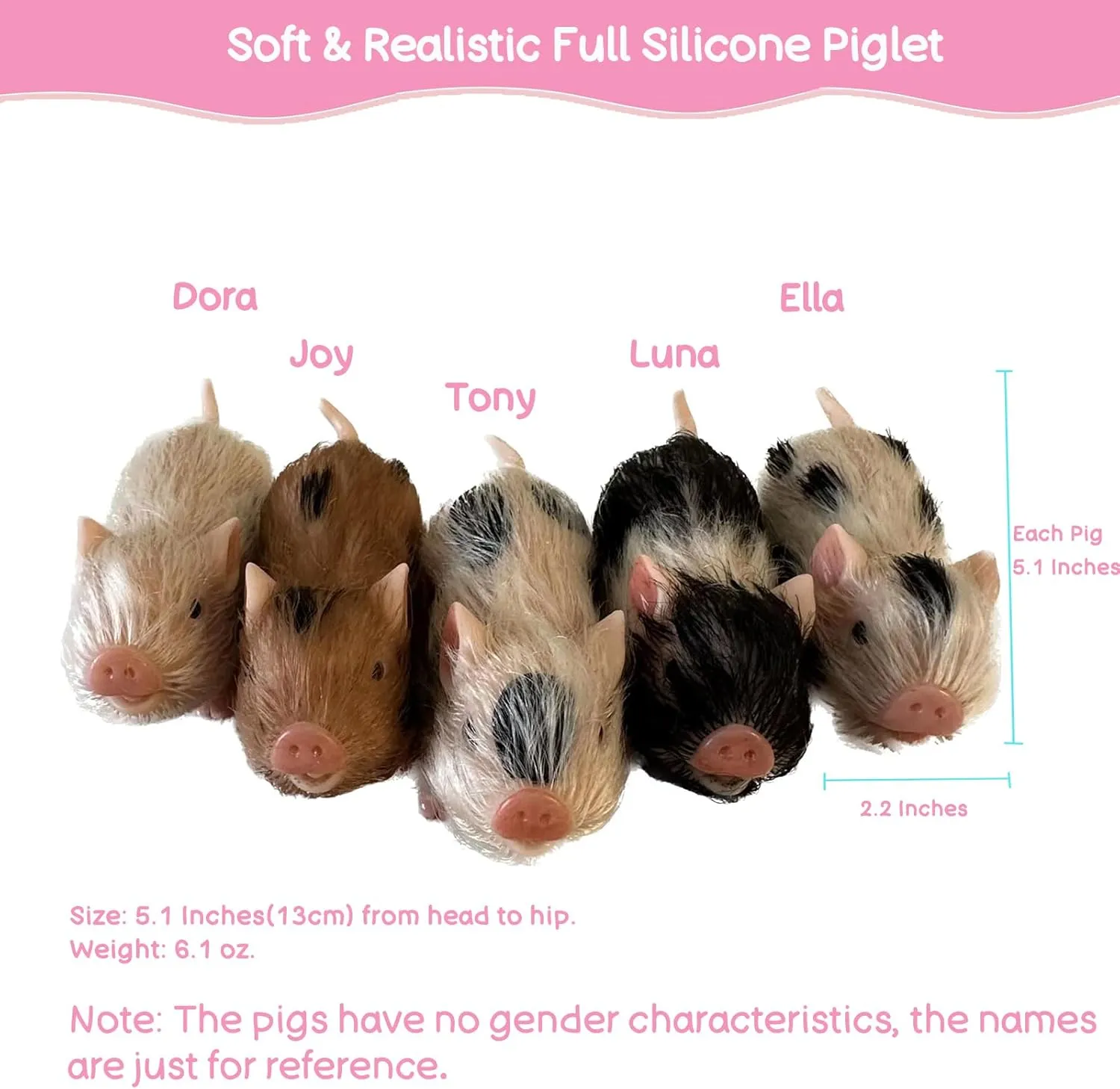 Silicone Piglet, 5 Inches Soft Mini Realistic Piglet with Sleeping Pad Accessories for Kids Boy Girl Birthday (Ella)