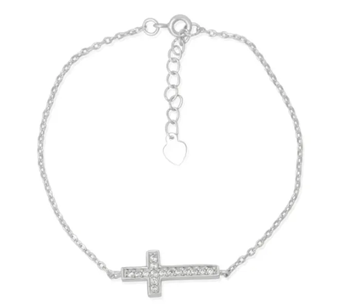 Silver Cross Cubic Zirconia Adjustable bracelet