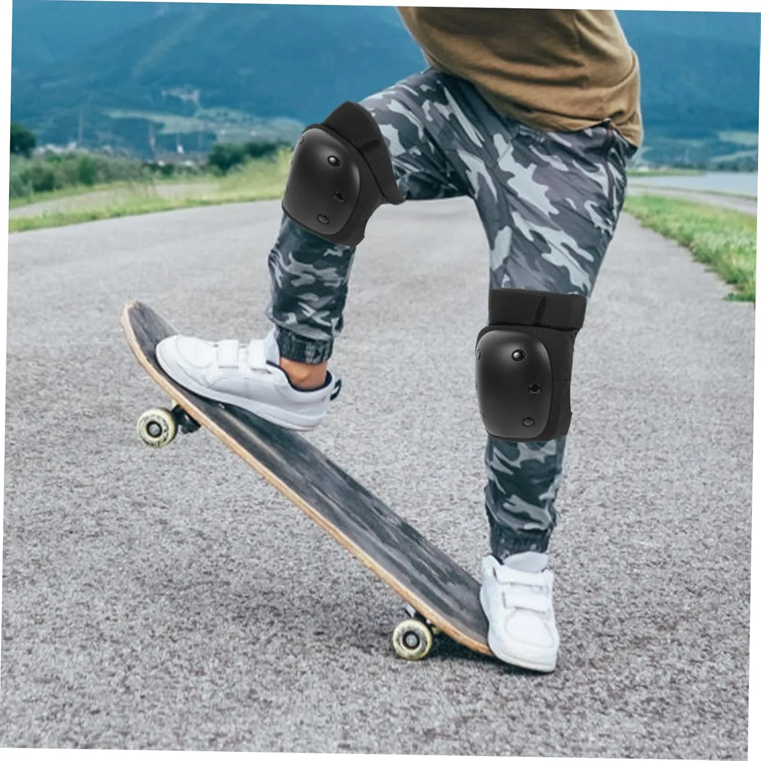 Skateboard Safety Kit 6 Pcs Child Protective Gear Knee and Elbow Pads Hand Protectors Comfort Fit for Skating Cycling Mini Bike
