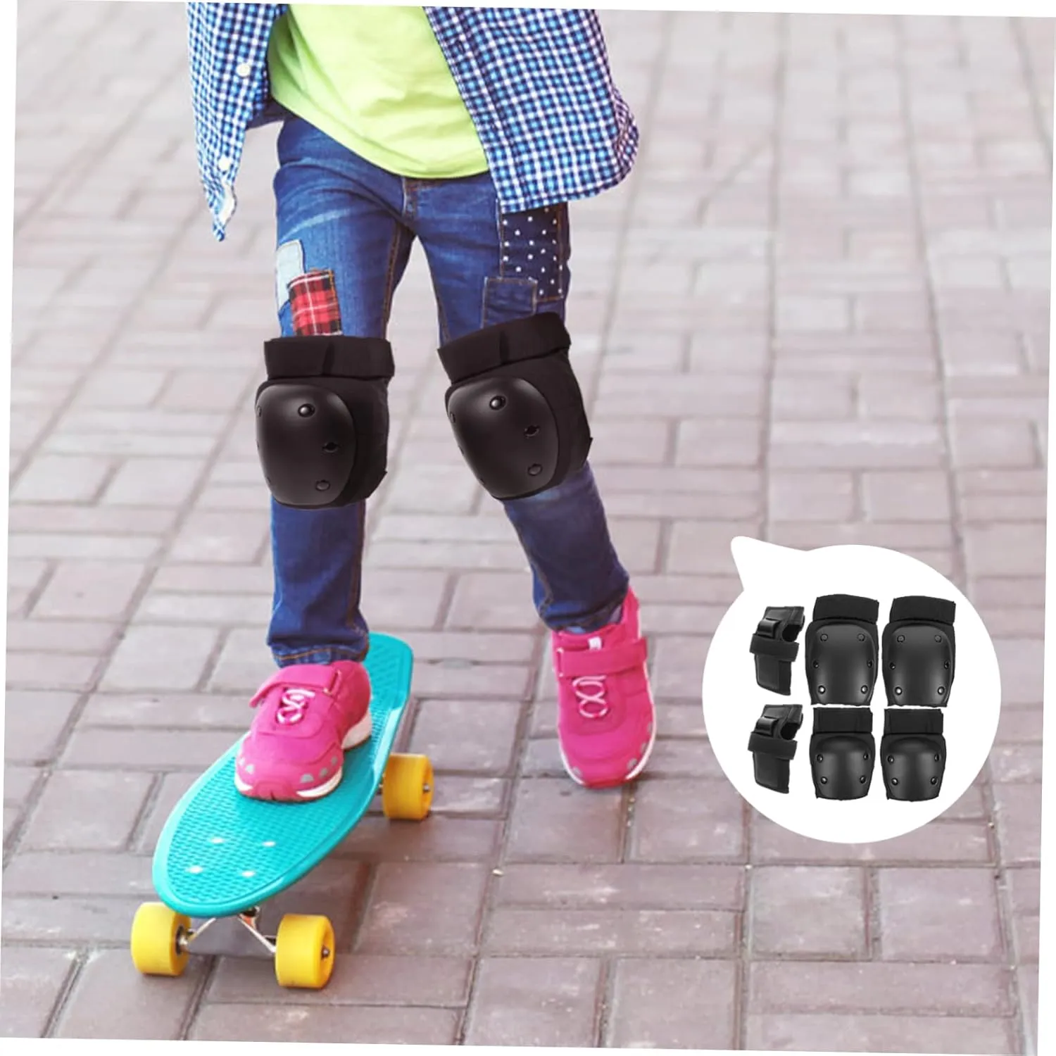 Skateboard Safety Kit 6 Pcs Child Protective Gear Knee and Elbow Pads Hand Protectors Comfort Fit for Skating Cycling Mini Bike