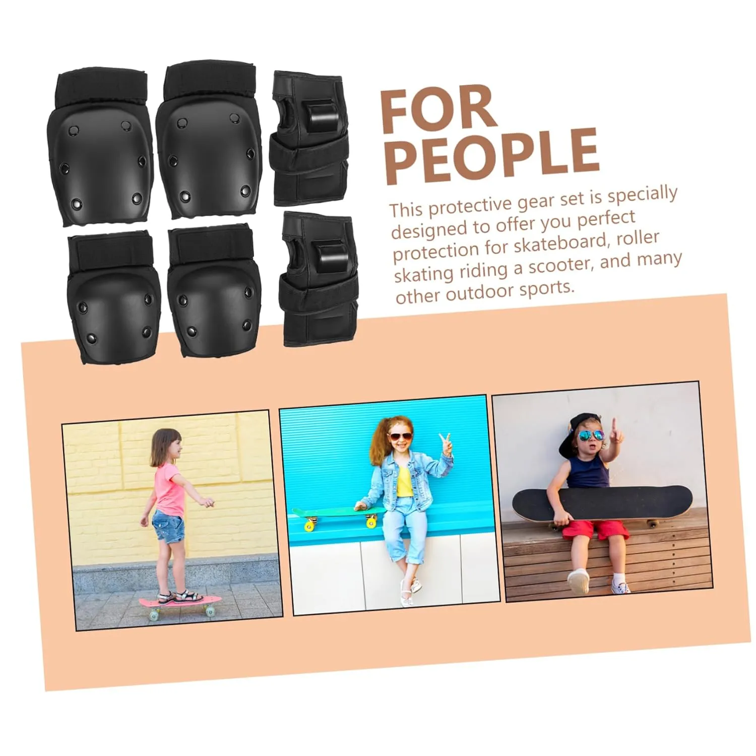 Skateboard Safety Kit 6 Pcs Child Protective Gear Knee and Elbow Pads Hand Protectors Comfort Fit for Skating Cycling Mini Bike