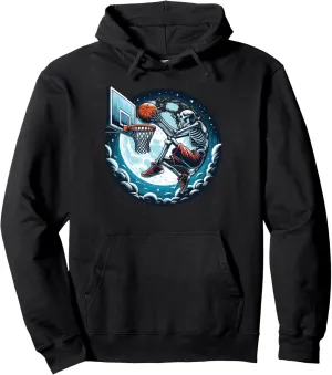 Skeleton Basketball Dunk Halloween Moon Spooky Sports Pullover Hoodie