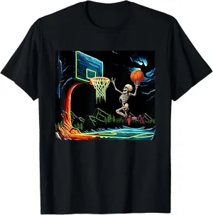 Skeleton Slam Dunk Hoop Basketball Halloween Men Boys Fans T-Shirt