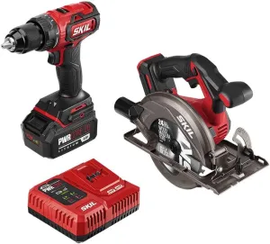 SKIL 2-Tool Combo Kit: PWR CORE 20 Brushless 20V Cordless Drill Driver and Cordless Circular Saw Includes 4.0Ah Lithium Battery and PWRJump Charger - CB743901