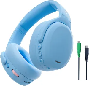 Skullcandy Crusher ANC 2 Wireless Over-Ear Bluetooth Headphones with Multi-Sensory Bass and Charging Cable, Active Noise Cancelling, Up to 60 Hours Battery, Microphone for iPhone Android - Preppy Blue