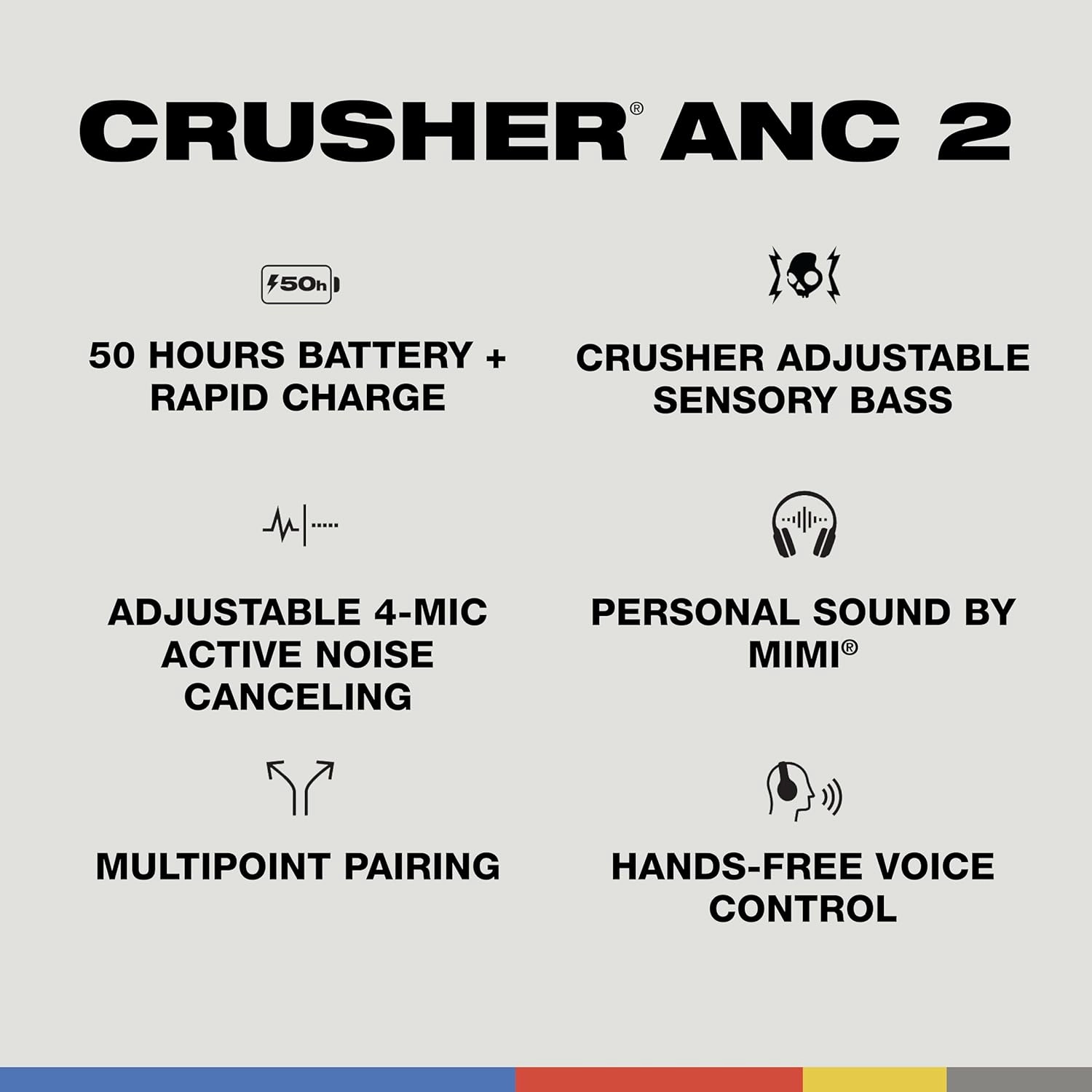 Skullcandy Crusher ANC 2 Wireless Over-Ear Bluetooth Headphones with Multi-Sensory Bass, Active Noise Cancelling, Up to 60 Hours Battery, Microphone for iPhone Android - Realtree Edge Colors Black