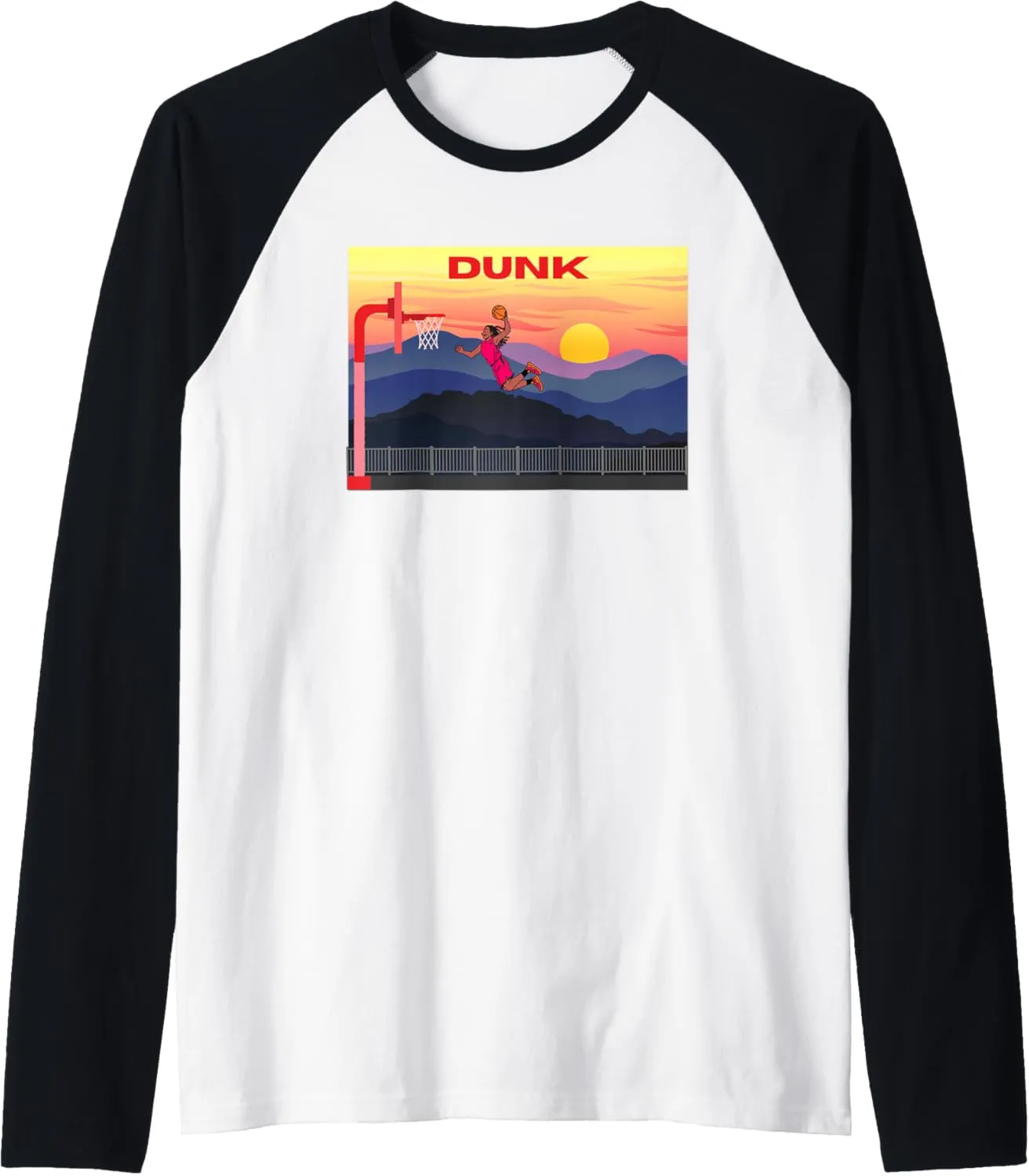 Slam Dunk, Alley-oop, High-Flying Dunk, Hang- Time, Dunk! Raglan Baseball Tee