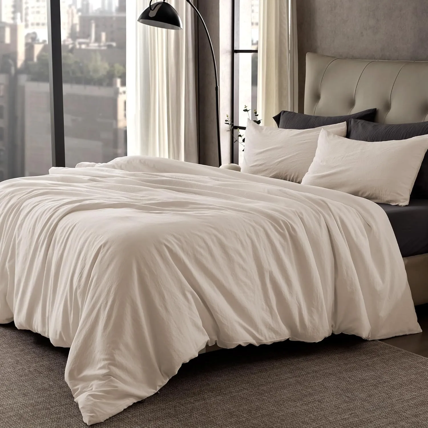 SLEEP ZONE Duvet Cover Full Size, Stone Washed, Soft and Comfortable with Natural Wrinkles, Easy Care, Gift-Wrapped, Safe and Skin-Friendly(Beige, Full)