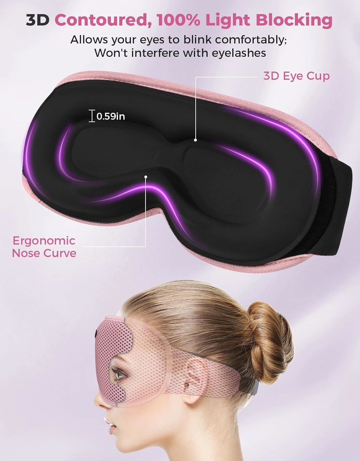 Sleeping Mask for Women, 3D Contoured Sleep Mask with Bluetooth Headphones, Eye Masks for Sleep with Ultra-Thin Stereo Speakers