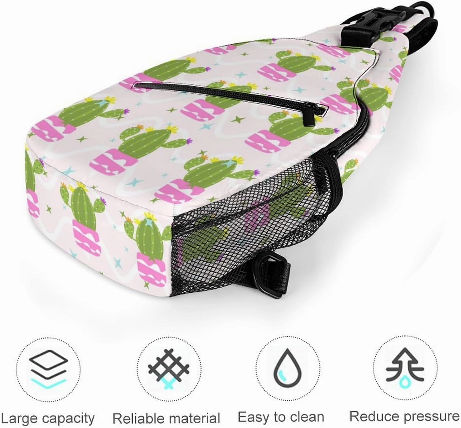Sling Bag Cute Flowering Cactus Crossbody Backpack with Anti Theft Adjustable Shoulder Bag for Travel,Hiking,Cycling,Camping