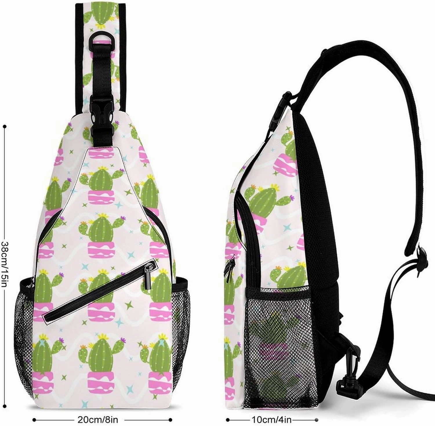 Sling Bag Cute Flowering Cactus Crossbody Backpack with Anti Theft Adjustable Shoulder Bag for Travel,Hiking,Cycling,Camping
