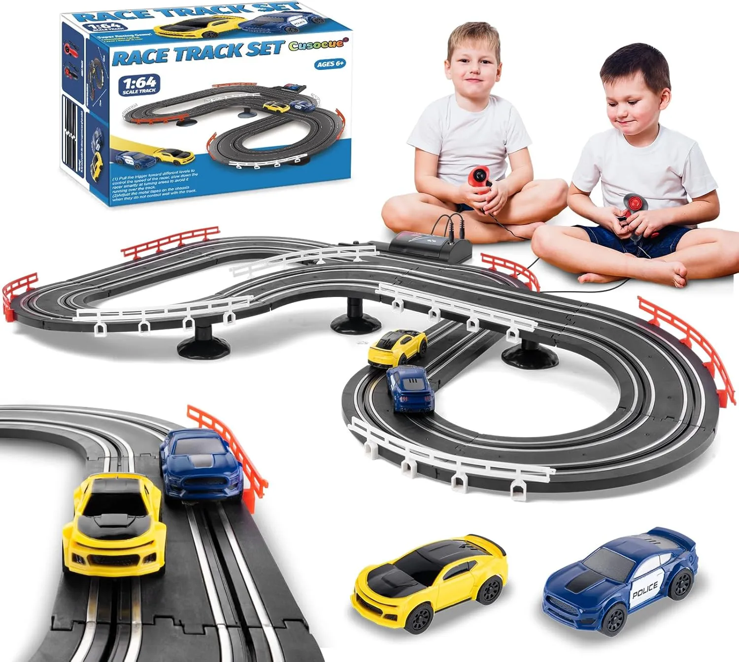 Slot Car Race Track Sets, Battery or Electric Race Car Track for Boys and Kids, Two High-Speed Slot Cars for Dual Racing with 2 Controllers, Boys Toys Gift for 6 7 8 9 10 11 12 Years Old Kids
