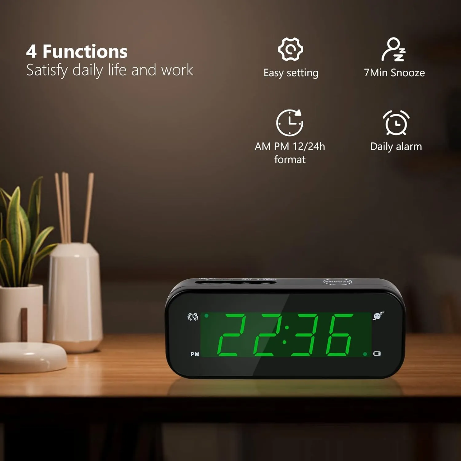 Small Digital Clock Battery Operated, LED Travel Alarm Clock Battery Powered with Snooze, Cordless, Brightness Adjustable, 12/24Hr, Easy to Use