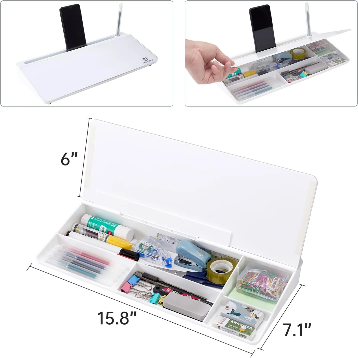 Small Glass Desktop Whiteboard Dry-Erase-Board - Computer Keyboard Stand White Board Surface Pad with Drawer, Desk Organizers with Accessories for Office, Home, School Supplies