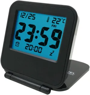 Small Mini Digital Travel Alarm Clocks,Battery Operated Travel Clock with LCD Calendar Temperature,Portable Folding Mini Pocket Clock for Outdoor Kids Bed Desk Table Camper（Classic Black）