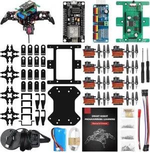 Smart Robot Programming Education Kit, WiFi Controlled Spider Robot Building Kit for Students and Hobbyists, Learn Robotics and Programming with All Metal Gear Servo Motors for