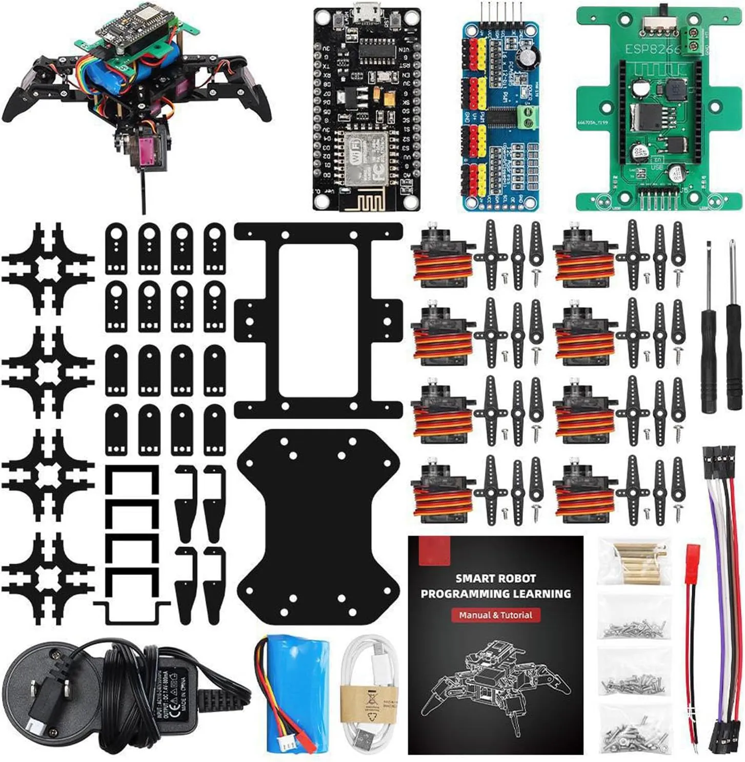Smart Robot Programming Education Kit, WiFi Controlled Spider Robot Building Kit for Students and Hobbyists, Learn Robotics and Programming with All Metal Gear Servo Motors for