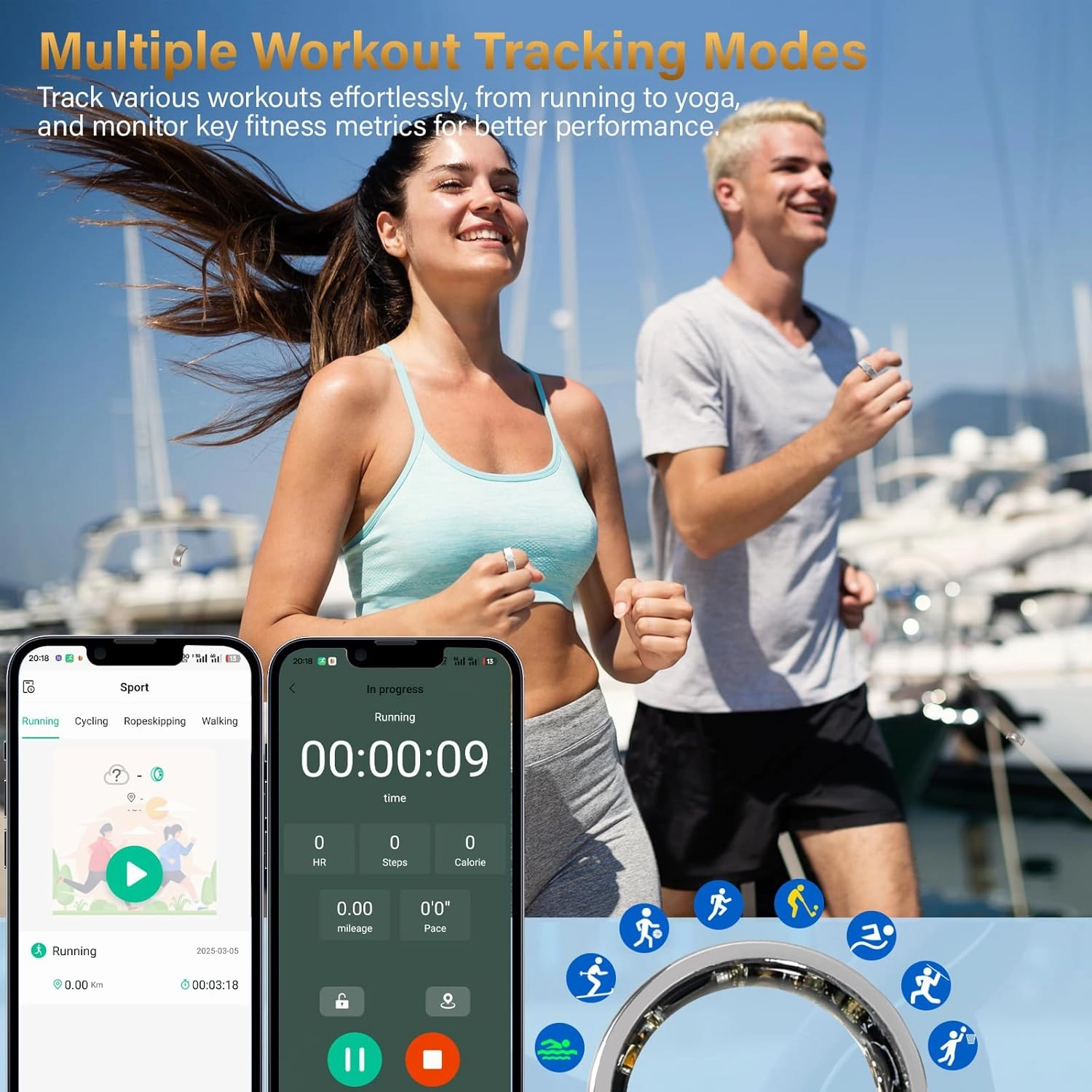 Smart Fitness Ring for Men & Women – Health & Activity Tracker with Heart Rate, Sleep Monitoring, Blood Oxygen, Motion Tracking, and Remote Camera Control, Waterproof & No Subscription Required
