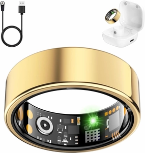 Smart Health Ring for Women Men, Fitness Tracker Ring with Heart Rate, Blood Oxygen, Sleep Tracker, Step Tracker, No Subscription Fee, IP68 Waterproof Smart Ring for iPhone & Android (Gold, 11#)