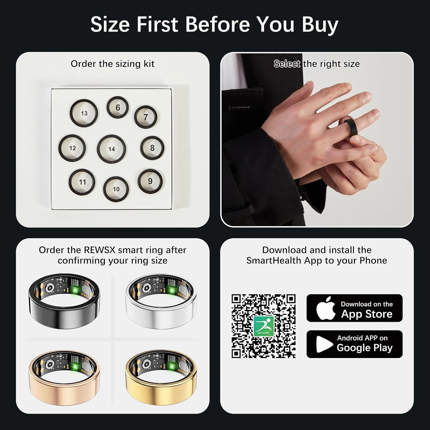 Smart Health Ring for Women Men, Fitness Tracker Ring with Heart Rate, Blood Oxygen, Sleep Tracker, Step Tracker, No Subscription Fee, IP68 Waterproof Smart Ring for iPhone & Android (Gold, 11#)