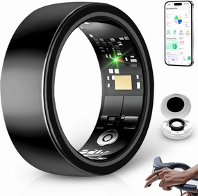 Smart Rings for Women Men, Sleep Tracker, Step Tracker, No Subscription Fee, IP68 Waterproof Smart Ring for iOS & Android (Black 7#)