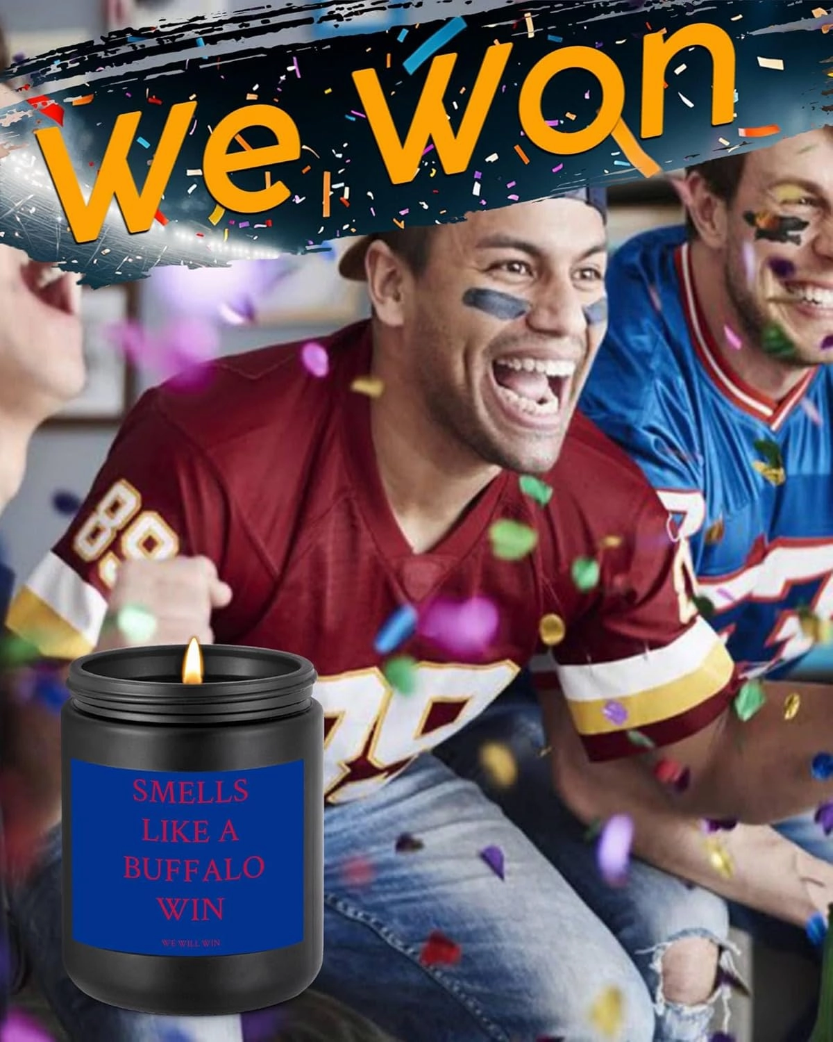 Smells Like A Buffalo Win Scented Candle Football Themed Merch Fan Shop Men Women Sport Stuff Gear Decor Bills Team Accessories Bf Boyfriend Naughty Weird Novelty Cool Special Present Funny Gift
