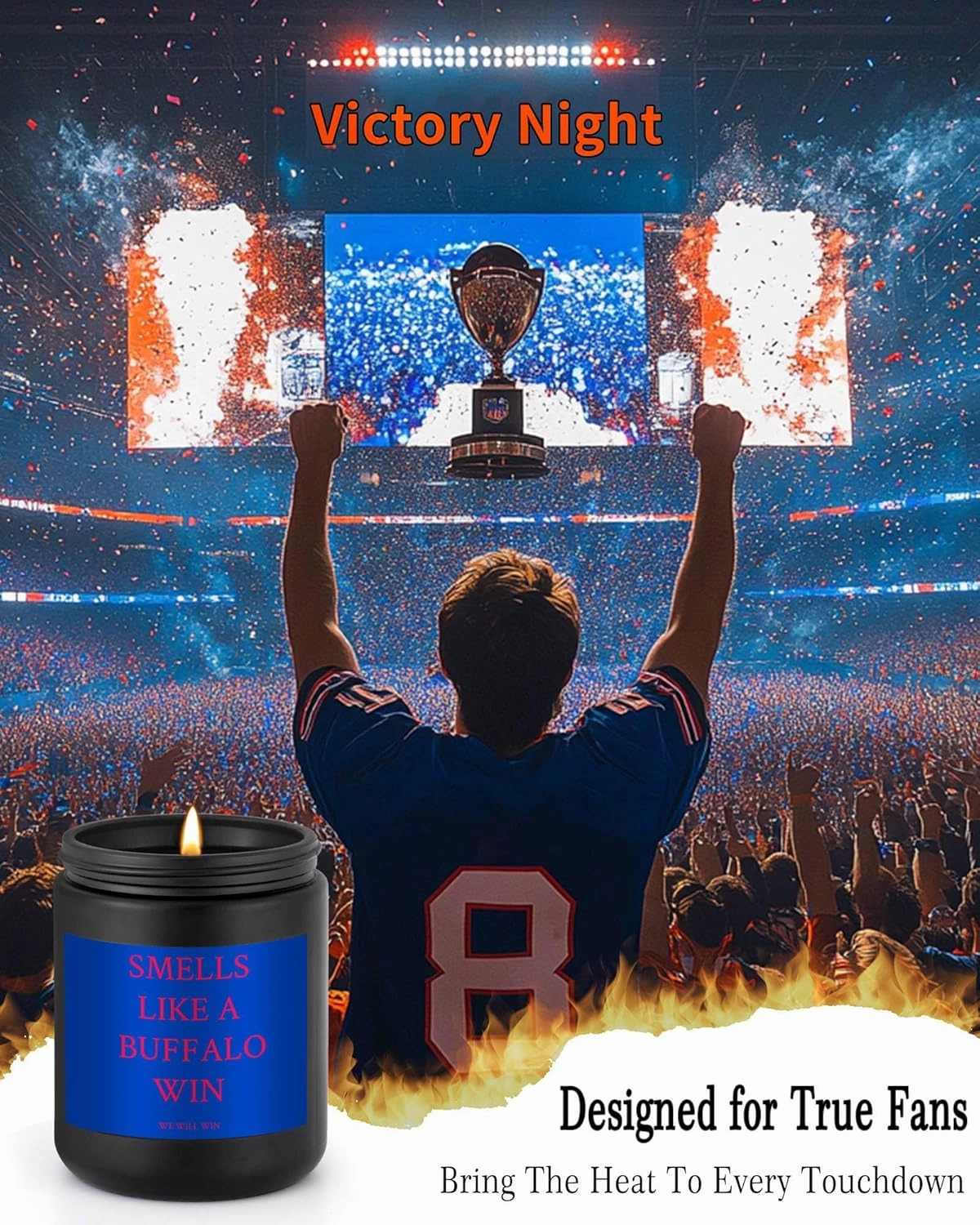 Smells Like A Buffalo Win Scented Candle Football Themed Merch Fan Shop Men Women Sport Stuff Gear Decor Bills Team Accessories Bf Boyfriend Naughty Weird Novelty Cool Special Present Funny Gift