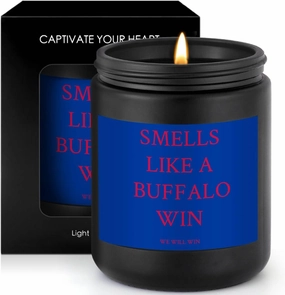 Smells Like A Buffalo Win Scented Candle Football Themed Merch Fan Shop Men Women Sport Stuff Gear Decor Bills Team Accessories Bf Boyfriend Naughty Weird Novelty Cool Special Present Funny Gift