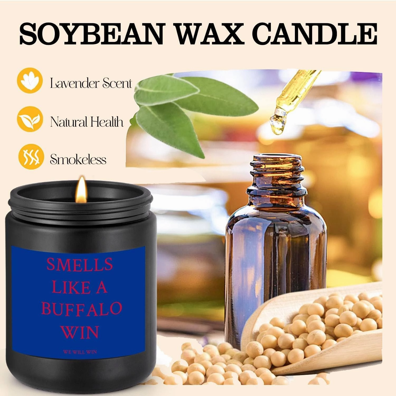 Smells Like A Buffalo Win Scented Candle Football Themed Merch Fan Shop Men Women Sport Stuff Gear Decor Bills Team Accessories Bf Boyfriend Naughty Weird Novelty Cool Special Present Funny Gift