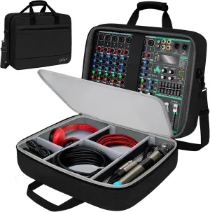 SNIGJAT Audio Mixer Case (Size:15.5"x 13" x 6"), Protective DJ Mixer Bag with 10mm Padding, Large-Capacity Recording Equipment Bag Soft with Adjustable Storage for Cables, Podcast Gear and Mics, Black