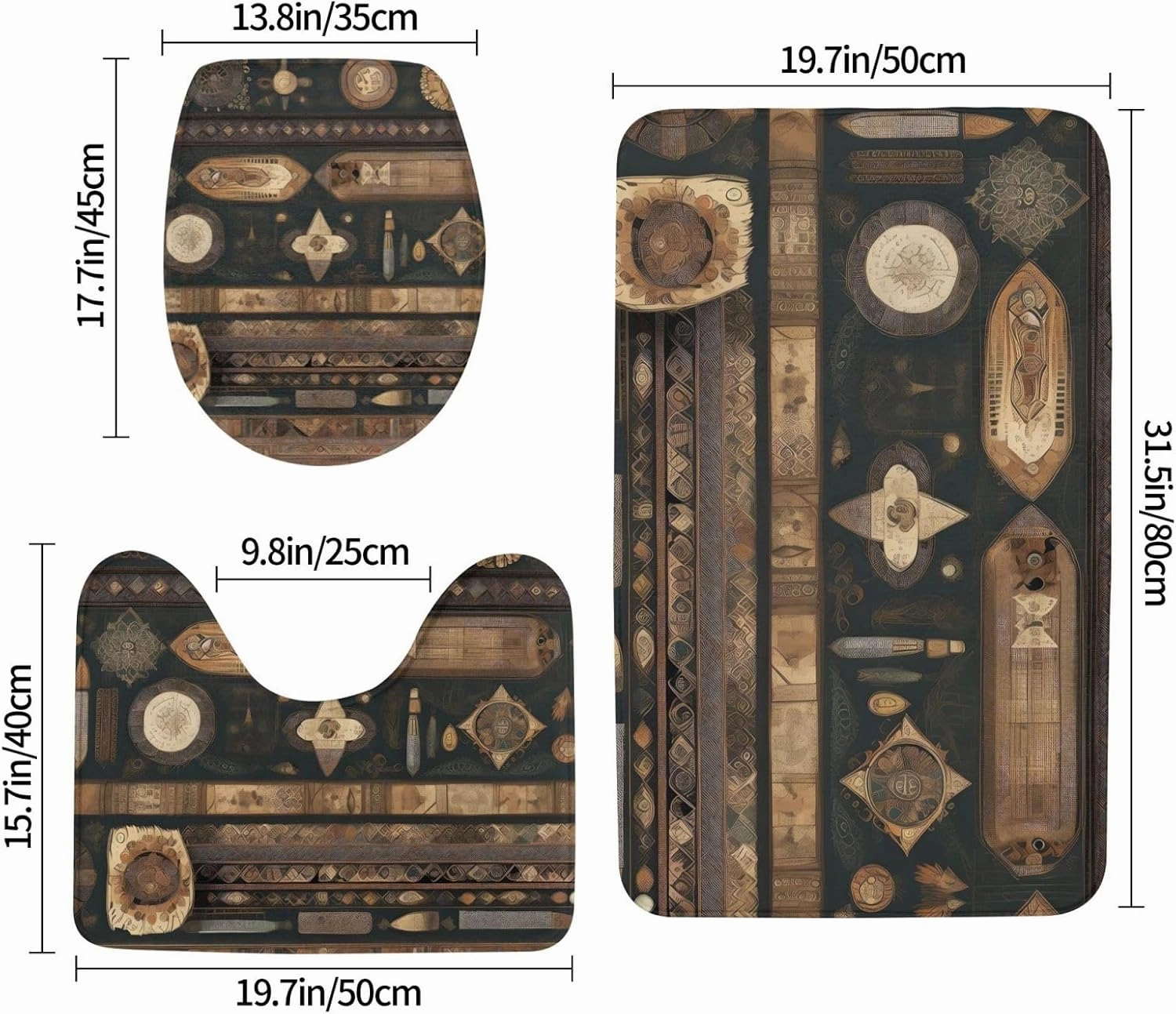 Soft and Comfortable Flannel Bathroom Non Slip Rugs,Super Absorbent Anti-Skid Carpet 3 Pieces/Set Bohemian Style