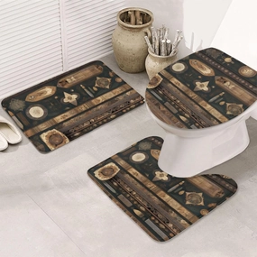 Soft and Comfortable Flannel Bathroom Non Slip Rugs,Super Absorbent Anti-Skid Carpet 3 Pieces/Set Bohemian Style