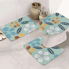 Soft and Comfortable Flannel Bathroom Non Slip Rugs,Super Absorbent Anti-Skid Carpet 3 Pieces/Set Light Coloured Floral