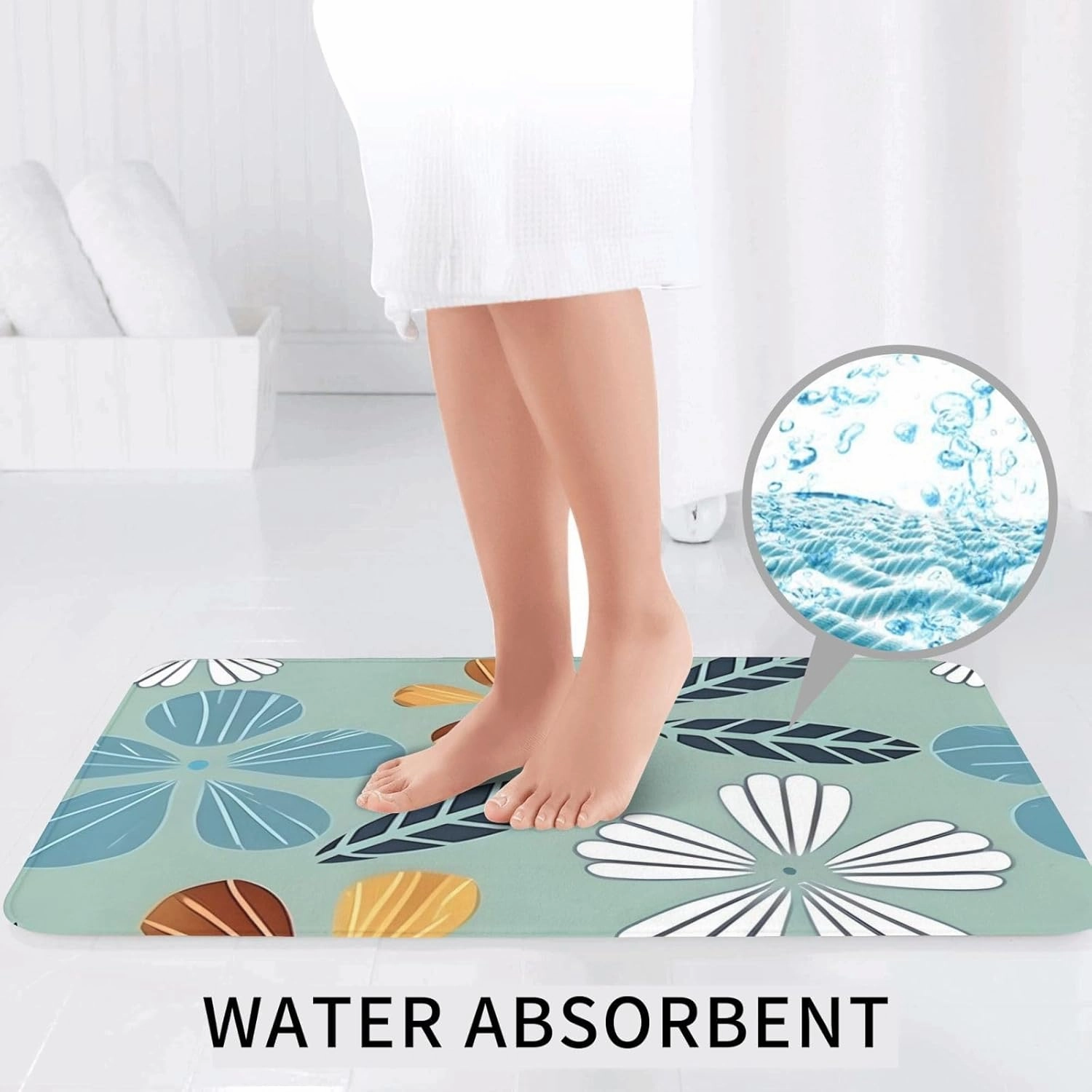 Soft and Comfortable Flannel Bathroom Non Slip Rugs,Super Absorbent Anti-Skid Carpet 3 Pieces/Set Light Coloured Floral