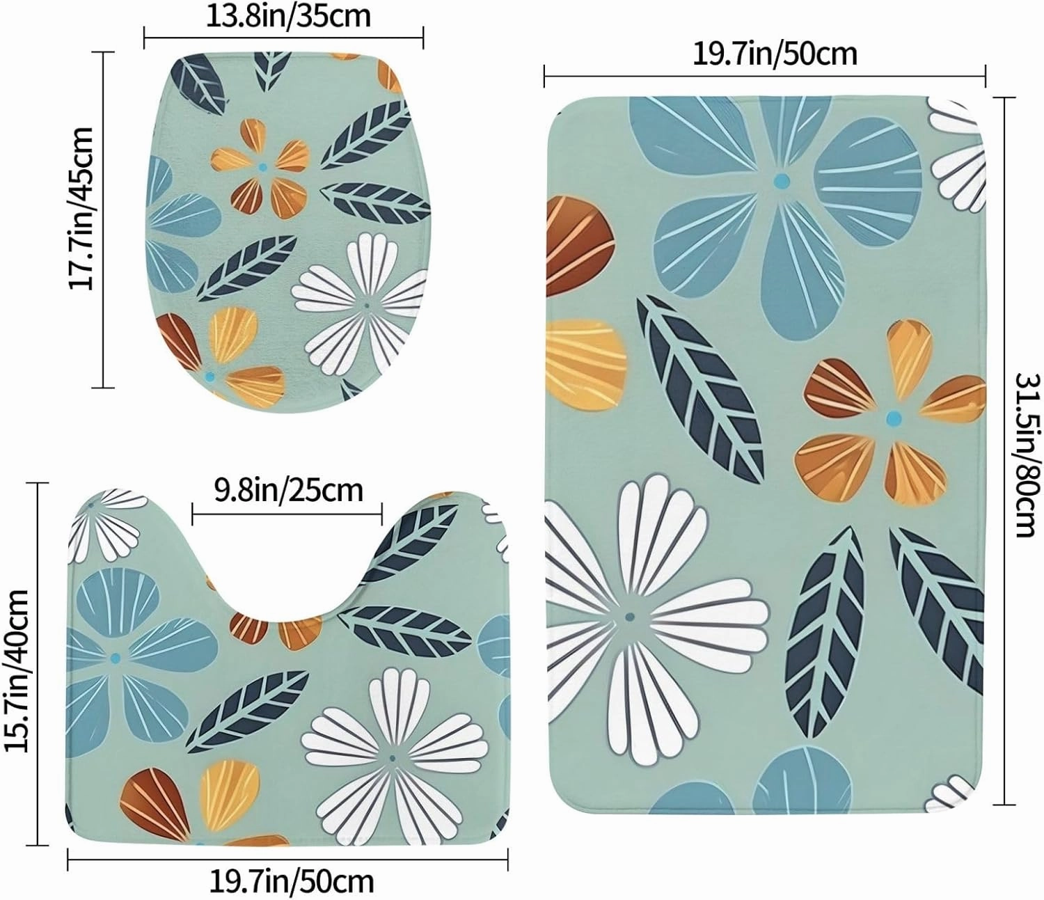 Soft and Comfortable Flannel Bathroom Non Slip Rugs,Super Absorbent Anti-Skid Carpet 3 Pieces/Set Light Coloured Floral