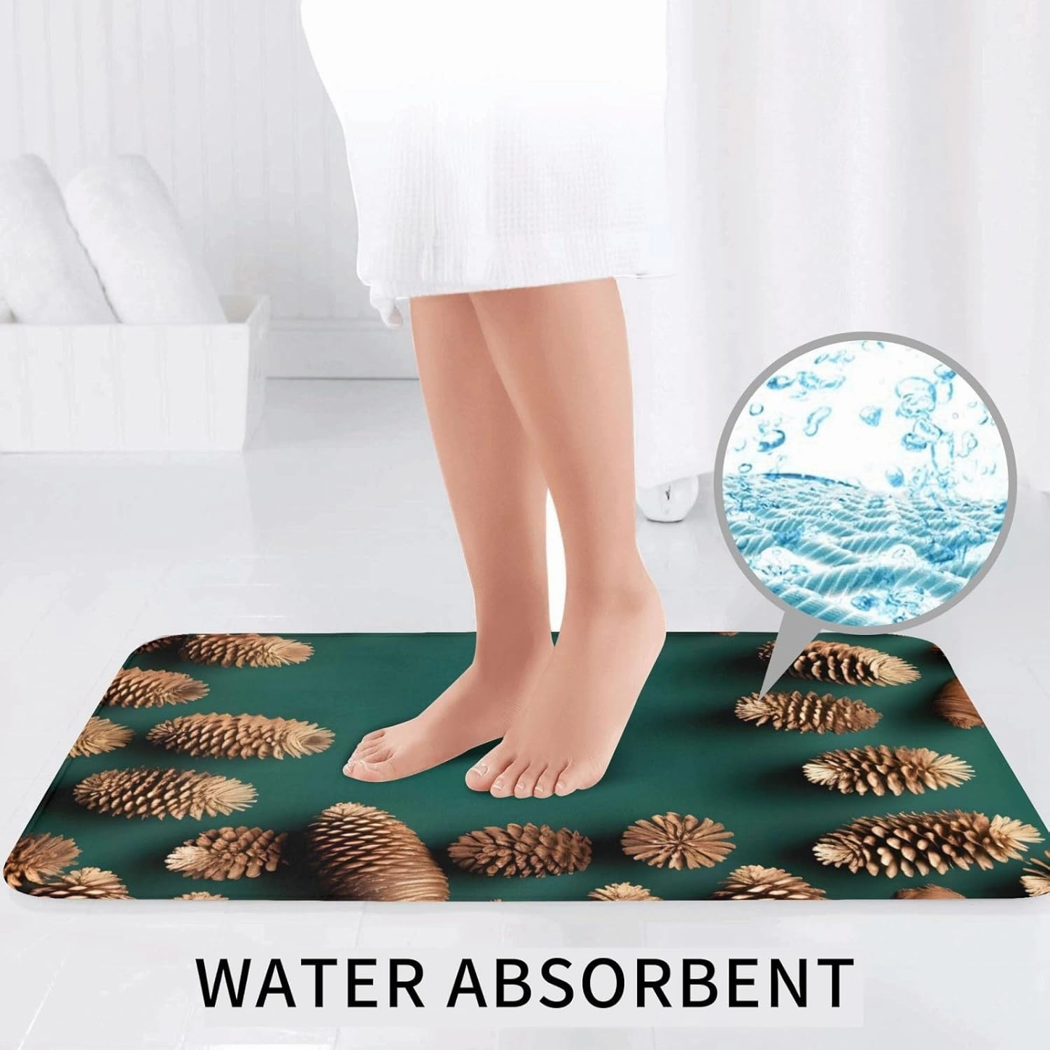 Soft and Comfortable Flannel Bathroom Non Slip Rugs,Super Absorbent Anti-Skid Carpet 3 Pieces/Set Pine Cone Border