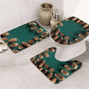 Soft and Comfortable Flannel Bathroom Non Slip Rugs,Super Absorbent Anti-Skid Carpet 3 Pieces/Set Pine Cone Border