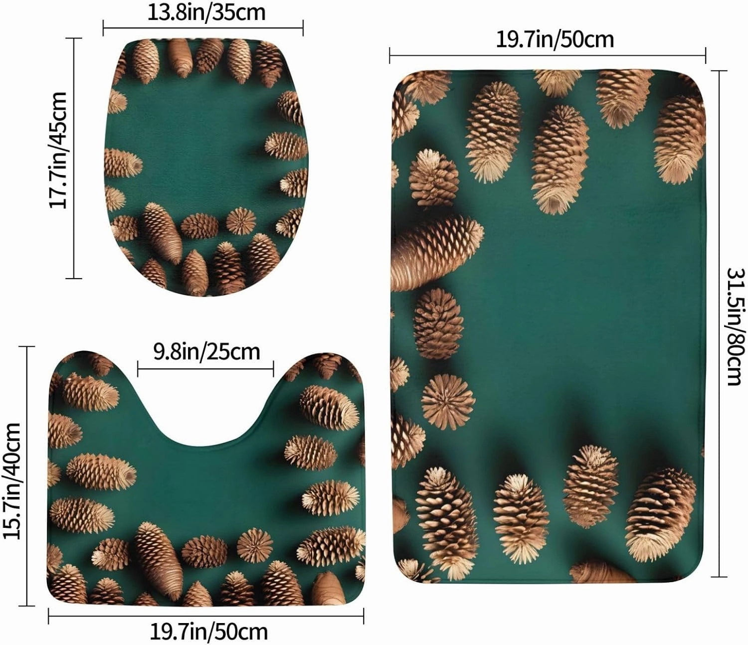 Soft and Comfortable Flannel Bathroom Non Slip Rugs,Super Absorbent Anti-Skid Carpet 3 Pieces/Set Pine Cone Border
