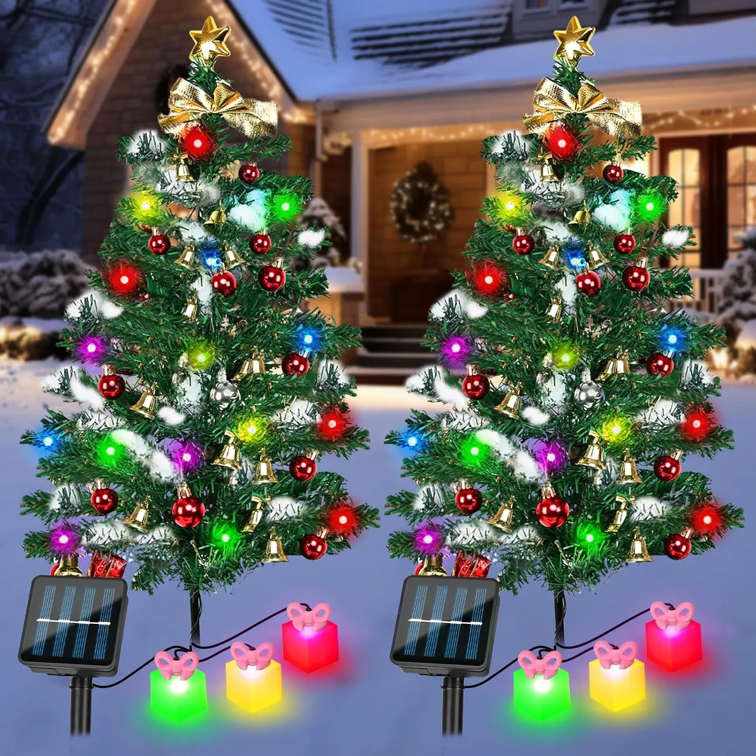 Solar Christmas Trees for Outside Decoration, 31 Inch Solar Garden Christmas Outdoor Lights with 60 LEDs 8 Modes Solar Mini Christmas Tree for Porch Pathway Yard Grave Cemetery Decor(2 Pack)
