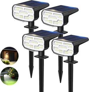 Solar Lights Outdoor Waterproof IP65, Super Bright LED, 2CCT 4 Lighting Modes 3000K/6500K Selectable, Solar Powered Yard Garden Solar Spot Lights for Outside Landscape Auto On/Off -4 Pack