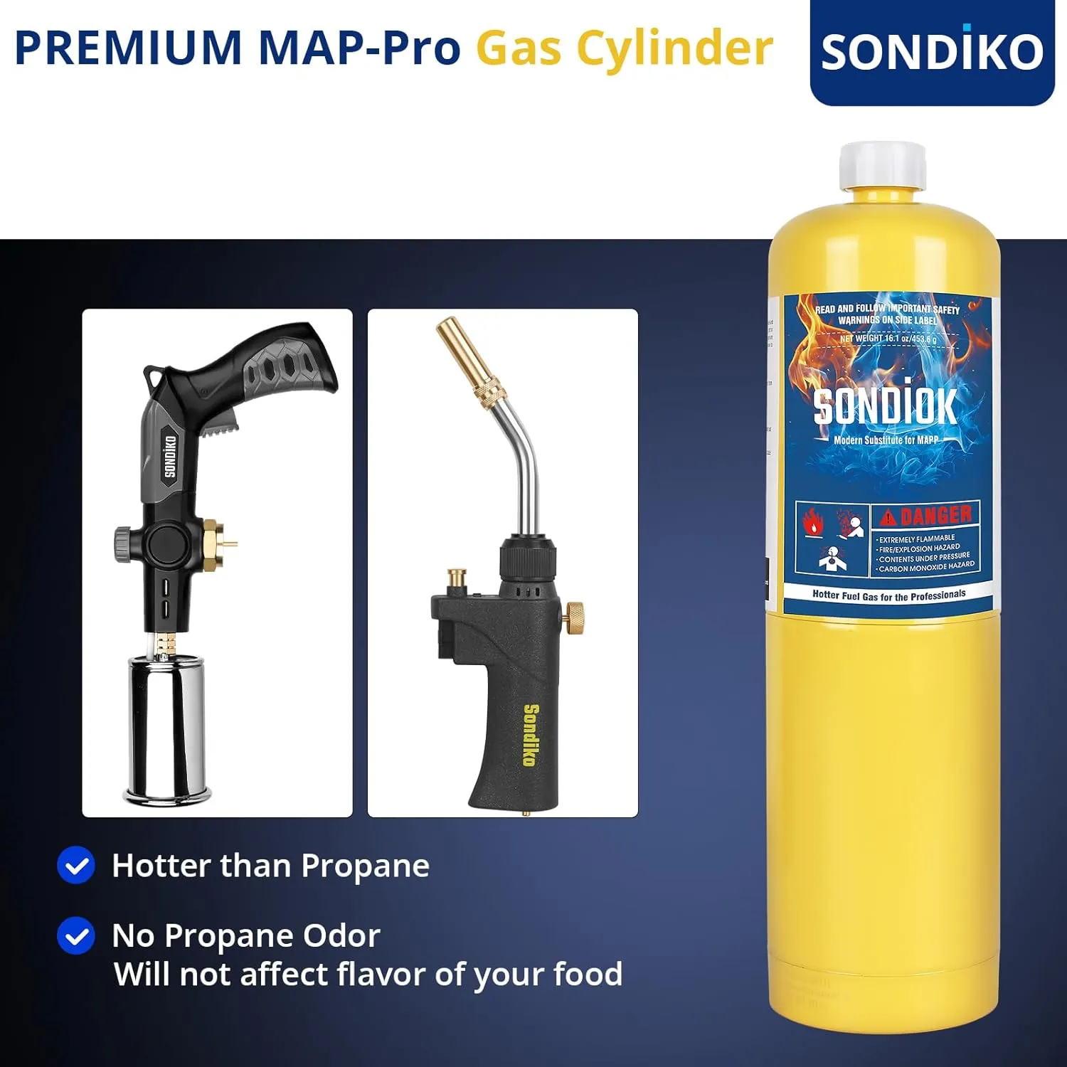 Sondiko Pre-Filled Gas Torch Style Cylinder, Standard Propane Fuel Cylinder, Propane Hand Torch Cylinder, Portable and Convenient Fuel Source, Durable Steel Construction